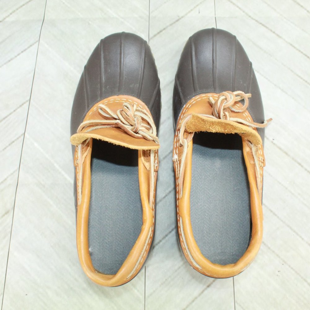 LL Bean Brown Leather Gumshoe Low Moccasin Duck Boots Size 8 Medium - Picture 7 of 10